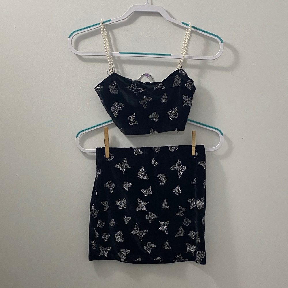 Butterfly Print Mini Skirt Set